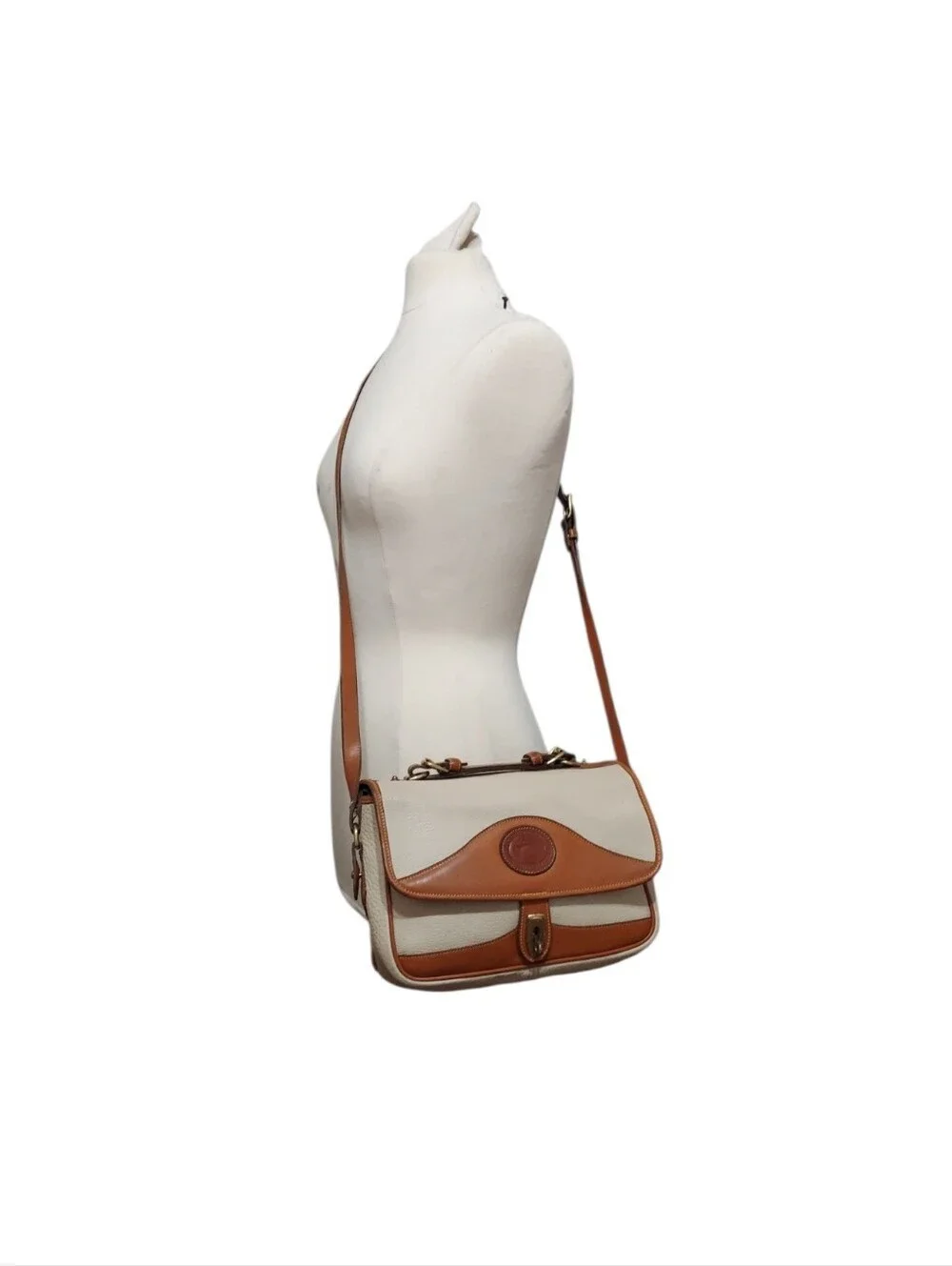 Dooney & Bourke R701 Carrier Bone & British Tan  Leather Shoulder Bag 1990's